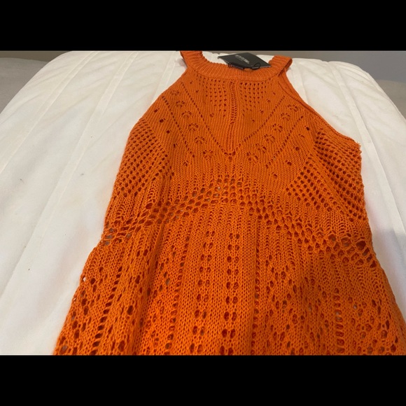 PLT ORANGE CUT OUT DETAIL CROCHET KNIT MIDI DRESS - Picture 8 of 11